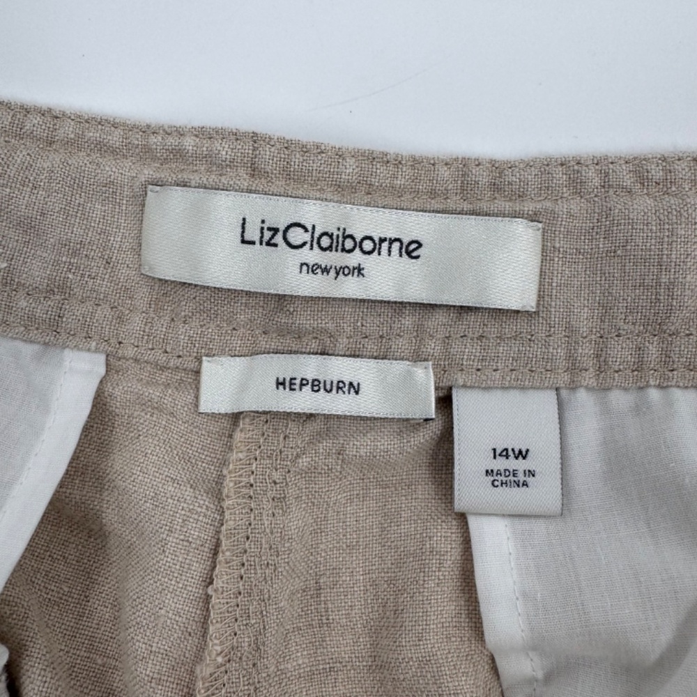 Liz Claiborne Pant Women 14W Beige Neutral Linen Hepburn Cropped Lagenlook - Picture 9 of 15